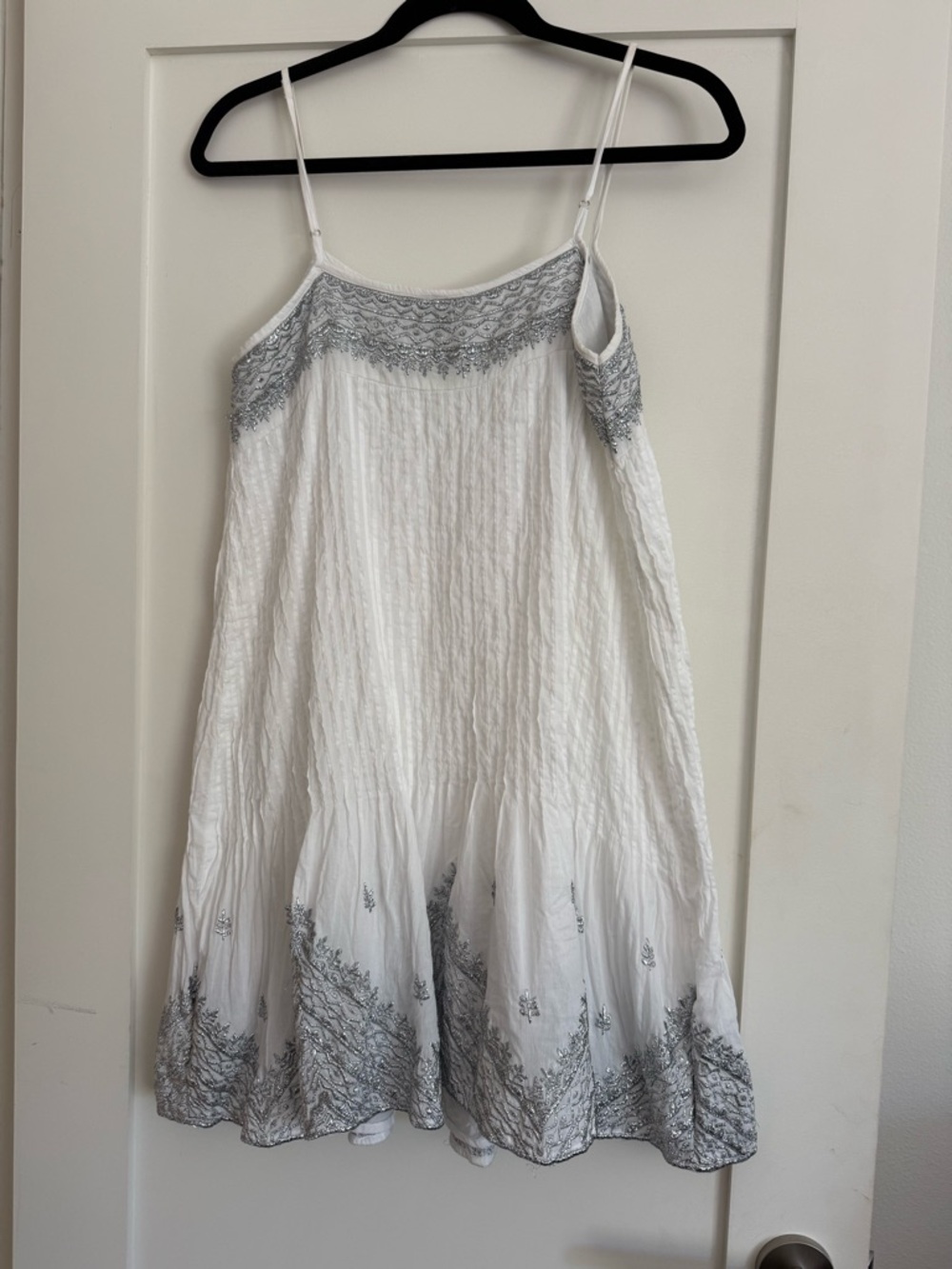 Juliet Dunn White Camisole Dress with Silver Embroidery